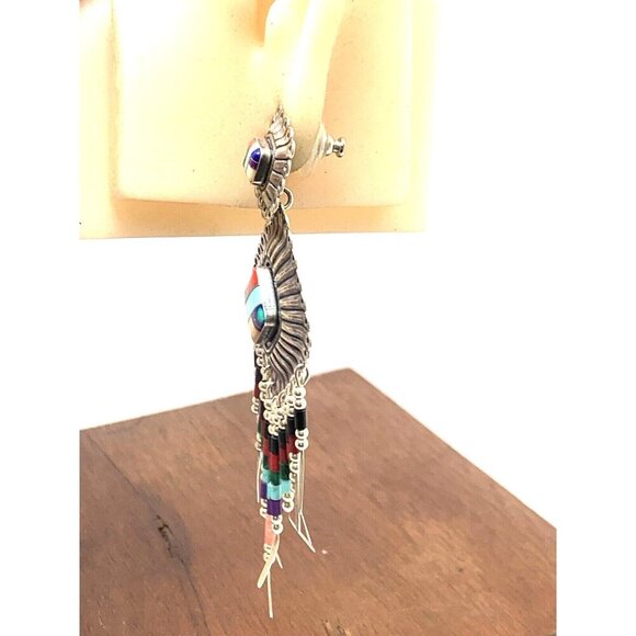 Dangle Earrings Native American Sterling Silver Gemstone Women's Estate Jewelry - Picture 6 of 12